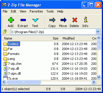 Billede af 7 Zip's brugerflade.