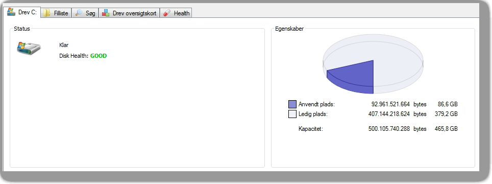 Billede af Defragglers dashboard efter endt kørsel.